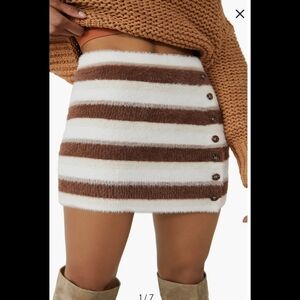 Free People Ciara Sweater Miniskirt XS Womens Striped Fuzzy Side Button Stretch